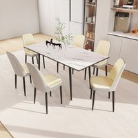 An Expandable Dining Table Set For 2 6 People, Equipped With Pu Fabric Thick Cushioned Dining Chairs And An Elegant And Spacious Dining Tablekitchen Table And Chair Set, With Black Metal Legs Beige