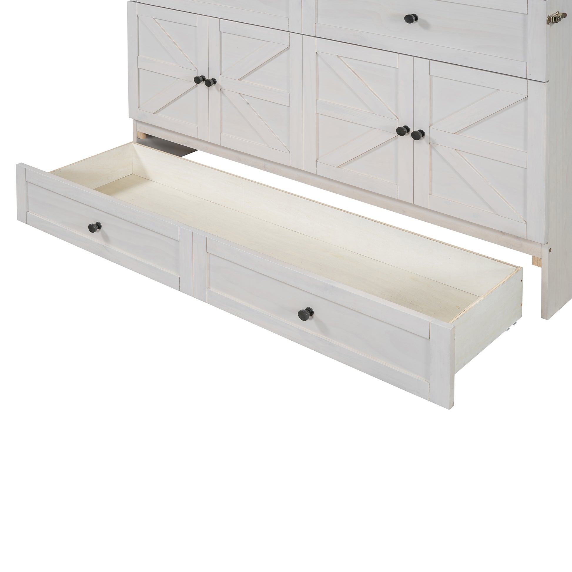 Queen Size Murphy Bed With Large Drawers & Usb Ports,Brushed White Queen White Plywood