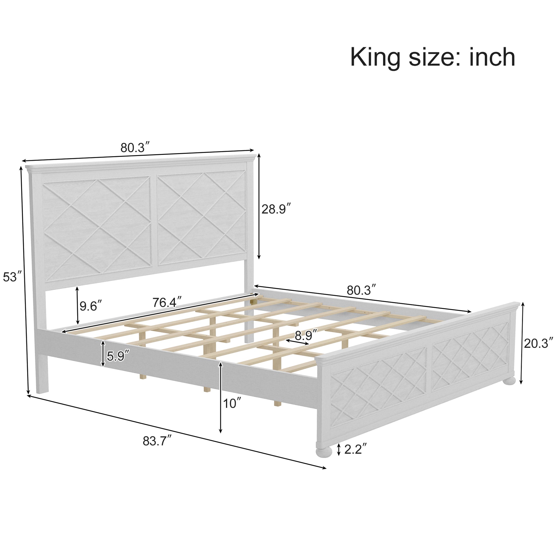 Coastal Farmhouse Solid Wood King Size Bed Frame,Antique White Box Spring Not Required King Antique White Wood Bedroom Farmhouse,Traditional,Vintage Bed Frame Wood