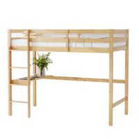 Twin High Loft Bed, Rubber Wood Loft Bed With Safety Guardrail, Built In Desk, Ladder,White Oak Twin White Oak Abs Rubber Steel Q235 ,Rubber Wood