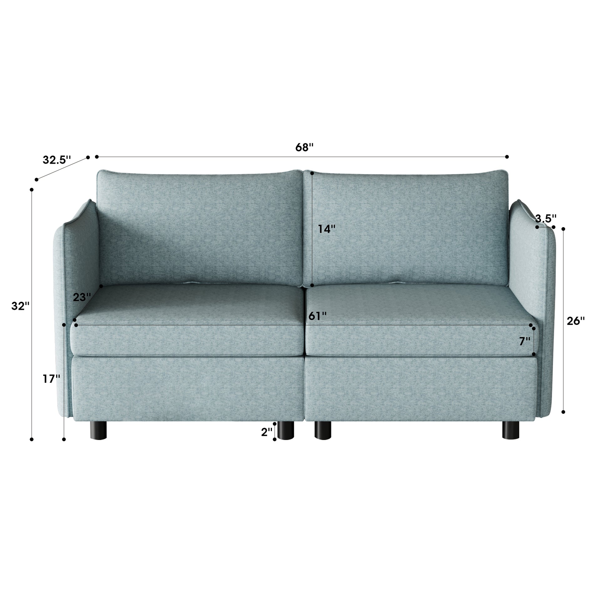 Love Seat Couches, 2 Seater Loveseat Mid Century Modern Sofa Couch With Storage For Small Spaces, Living Room, Dorm, Bedroom Antique Blue Fabric