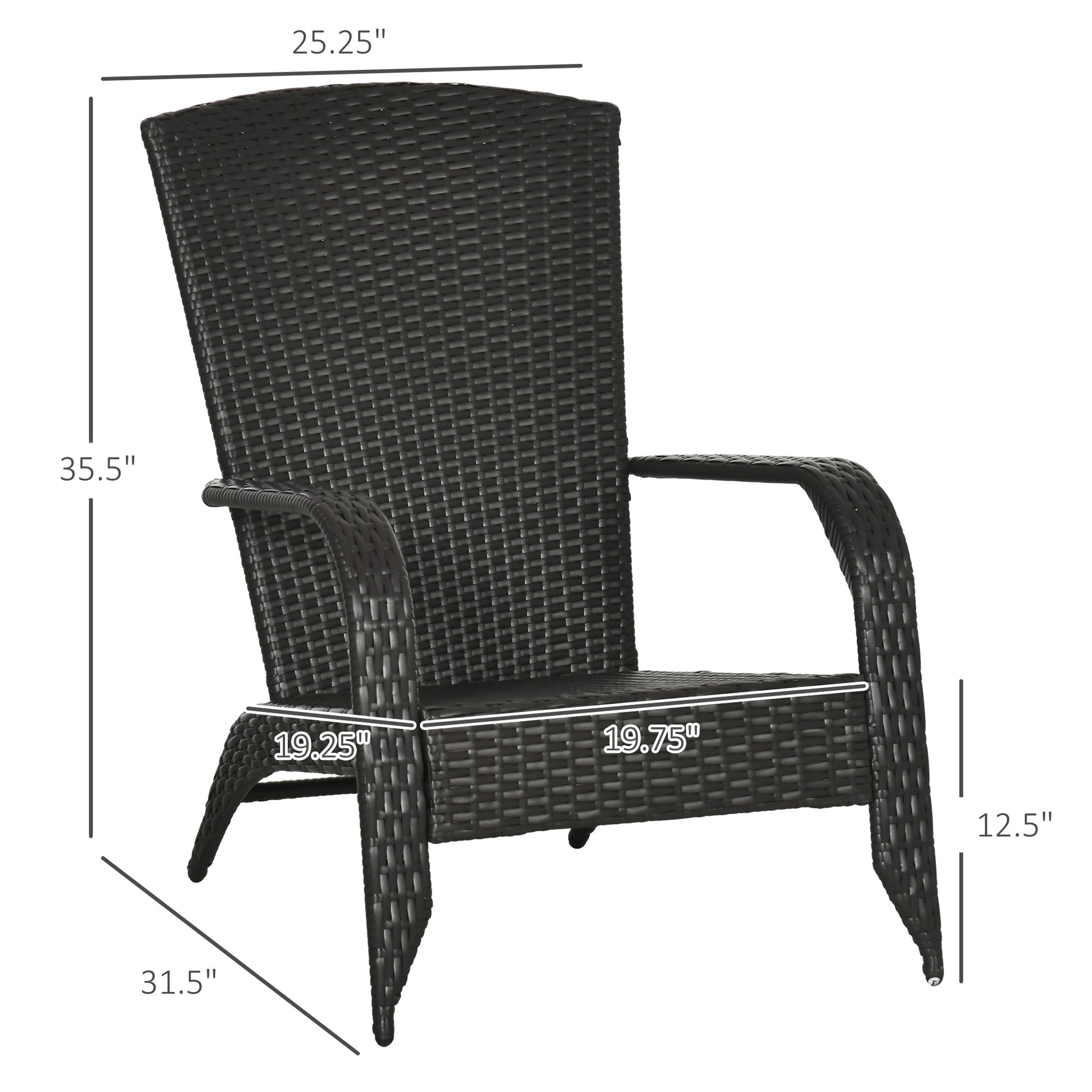 Outsunny Patio Wicker Adirondack Chair, Outdoor All Weather Rattan Fire Pit Chair W Soft Cushions, Tall Curved Backrest And Comfortable Armrests For Deck Or Garden, Cream White Cream White Steel