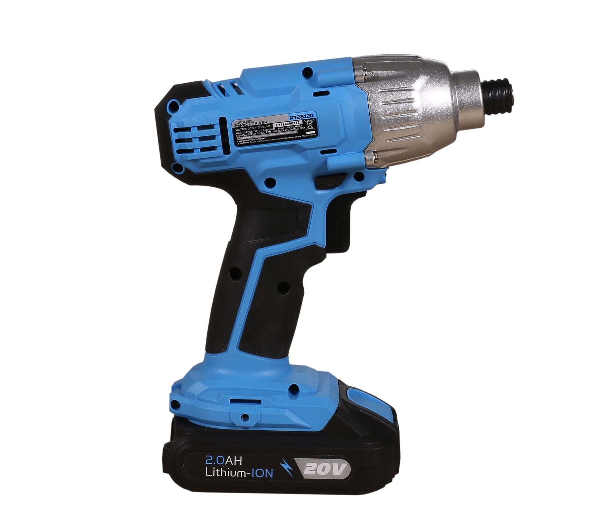 20V Cordless 2.0Ah Lithium Ion Impact Driver 1 4" Hex Shaft Black Blue Metal