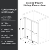 Framed Sliding Shower Door 56" 60"W X 75"H, Bypass Double Sliding Glass Door With 1 4" 6Mm Clear Glass, Chrome Finish Chrome Bathroom American Design Glass Metal