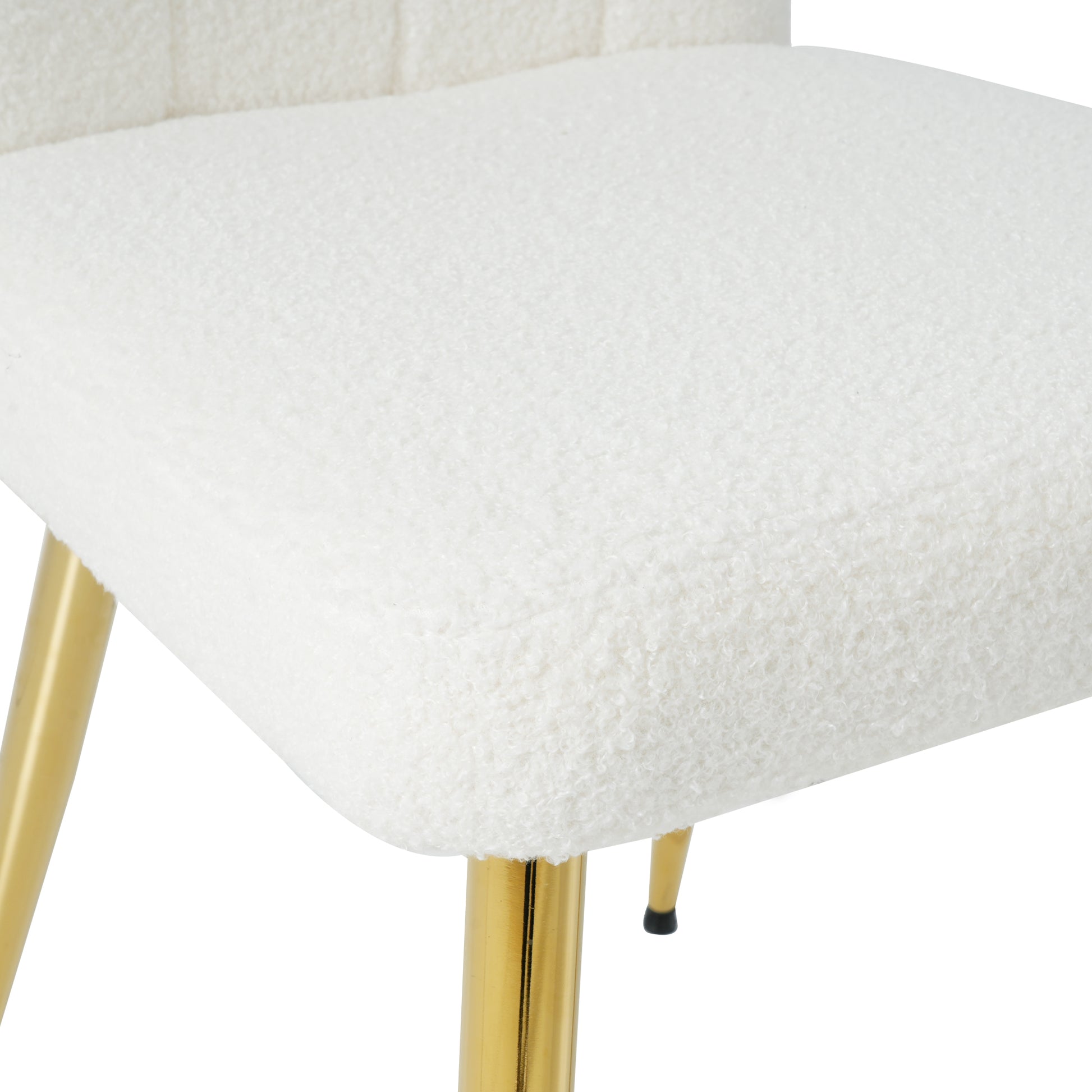 Modern White Teddy Wool Dining Chair, Upholstered Chair With Fabric Accent Side Chair With Gold Plated Metal Legs For Family Furniture Living Room, Bedroom, Kitchen, Dining Room Set Of 4 Metal White