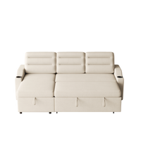 Mh83.5" Convertible Sleeper Combo Sofa, Convertible Sofa Bed Polyester Pullout Bed With Storage Recliner And Cup Holder For Living Room, Tight Spaces Beige Polyester Wood Primary Living Space Pine Foam Fabric 3 Seat