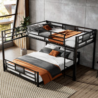 L Shaped Metal Twin Over Full Size Bunk Bed, Black Box Spring Not Required Black Metal Metal