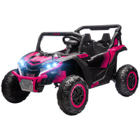 Qaba 24V 7Ah Ride On Utv, 2 Seater 4Mph Kids Electric Car Ride On Battery Powered Toy With 4 Shock Absorbers, Music Horn And Led Lights, For Toddlers 3 8 Years, Pink Pink Plastic