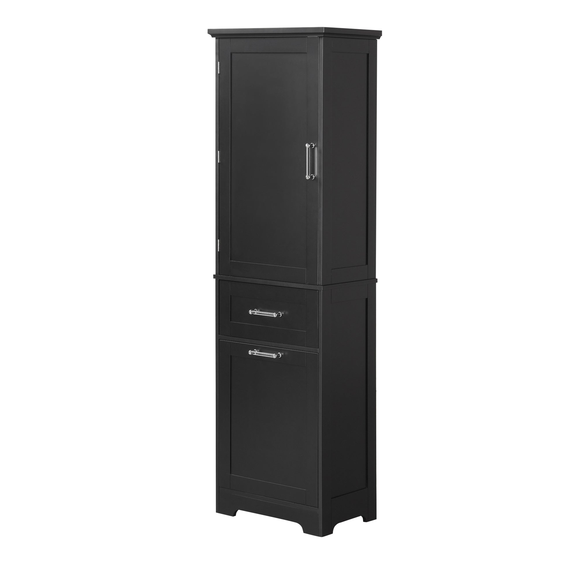 Tall Bathroom Storage Cabinet, Freestanding Storage Cabinet With Two Different Size Drawers And Adjustable Shelf, Mdf Board With Painted Finish, Black Black Mdf