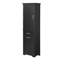 Tall Bathroom Storage Cabinet, Freestanding Storage Cabinet With Two Different Size Drawers And Adjustable Shelf, Mdf Board With Painted Finish, Black Black Mdf