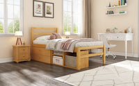 Twin Size Wood Platform Bed With Removable Storage Shelves, Built In Two Storage Drawers For Added Convenience, Natural Twin Natural Wood