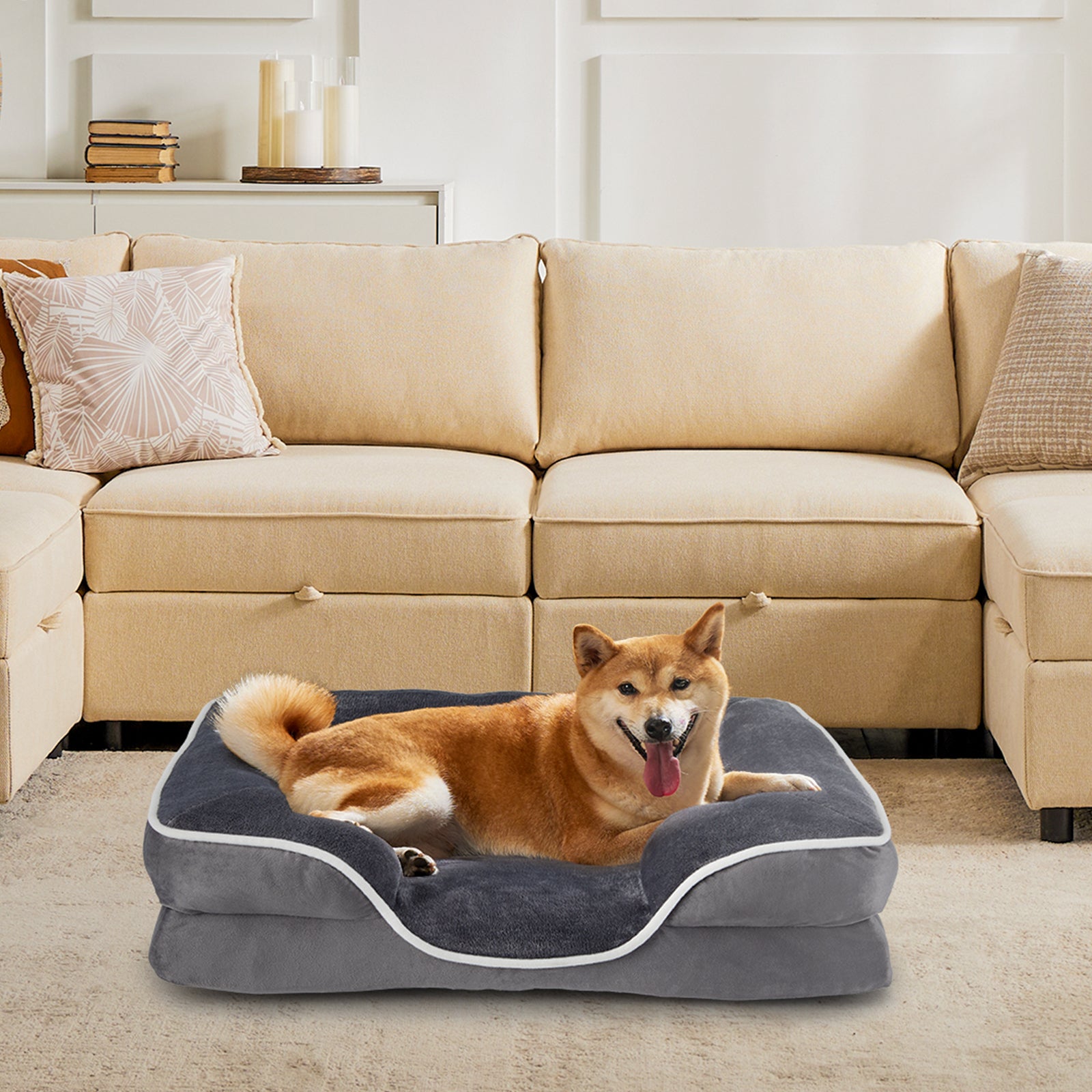 Memory Foam Pet Bed For Small Dogs & Cats With Washable Removable Cover Non Slip Base Waterproof Liner Egg Crate Foam For Improved Sleep, Grey,Extra Large Grey Fabric