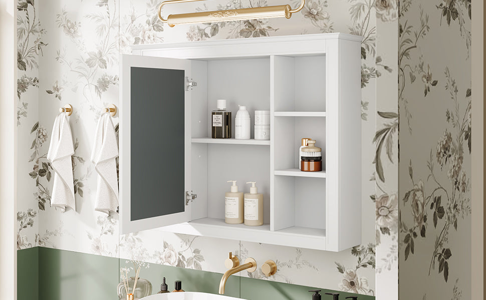 35'' X 27.5'' Medicine Cabinet, Wall Mounted Bathroom Storage Cabinet, Modern Bathroom Wall Cabinet With Mirror, Mirror Cabinet With 6 Open Shelves Not Include Bathroom Vanity White 1 5 Mirror