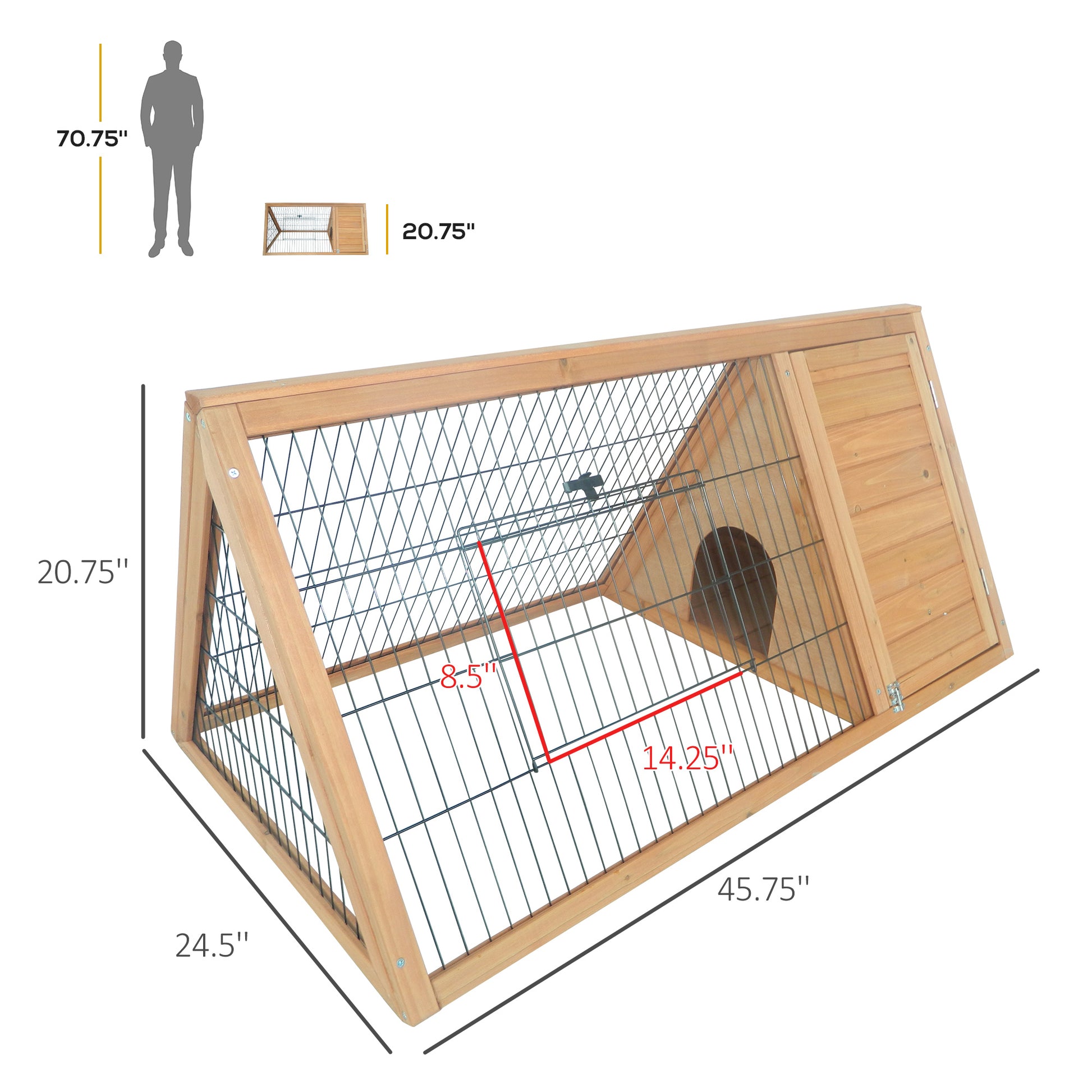 Pawhut 46" X 24" Wooden A Frame Outdoor Rabbit Cage Small Animal Hutch With Outside Run & Ventilating Wire, Yellow Yellow Wood