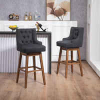 Coolmore Bar Stools Set Of 2 Counter Height Chairs With Footrest For Kitchen, Dining Room And 360 Degree Solid Wood Legs Swivel Bar Stools Set Of 2 Black Linen Black Foam Linen