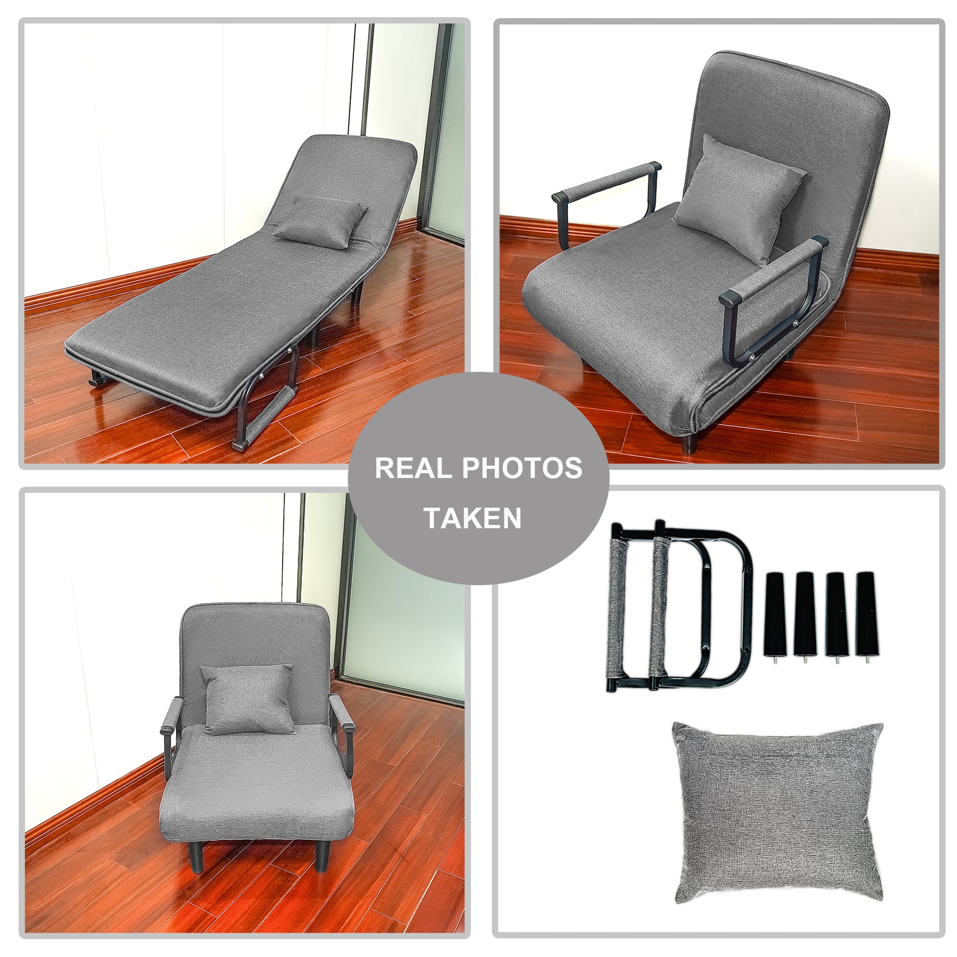 Folding Sofa Chairgrey Blue,Gray Fabric Metal