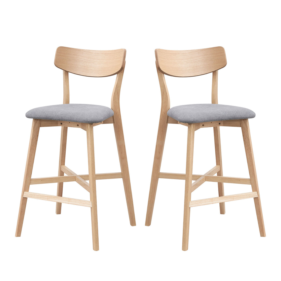 Wooden Bar Chairs Set Of 2, Modern Soft Upholstered Kitchen Island Chairs, Counter Height Stool With Backrest,Wooden Frame Chairs With Footrest For Pub,Living Room,Restaurant,Oak Oak Solid Wood