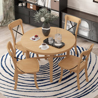 5 Piece Dining Set, Retro Simple Round Table And 4 Chairs With X Shaped Backrest For Kitchen, Dining Room And Living Room Natural Natural Rubber Wood