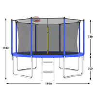 12Ft Trampoline For Kids & Adults With Basketball Hoop And Ball ,Recreational Trampolines With Safety Enclosure For Back Yard Outdoor Blue Metal