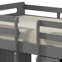 Grey Twin Loft Bed With Built In Drawers And Bookshelf Grey Gray Wood