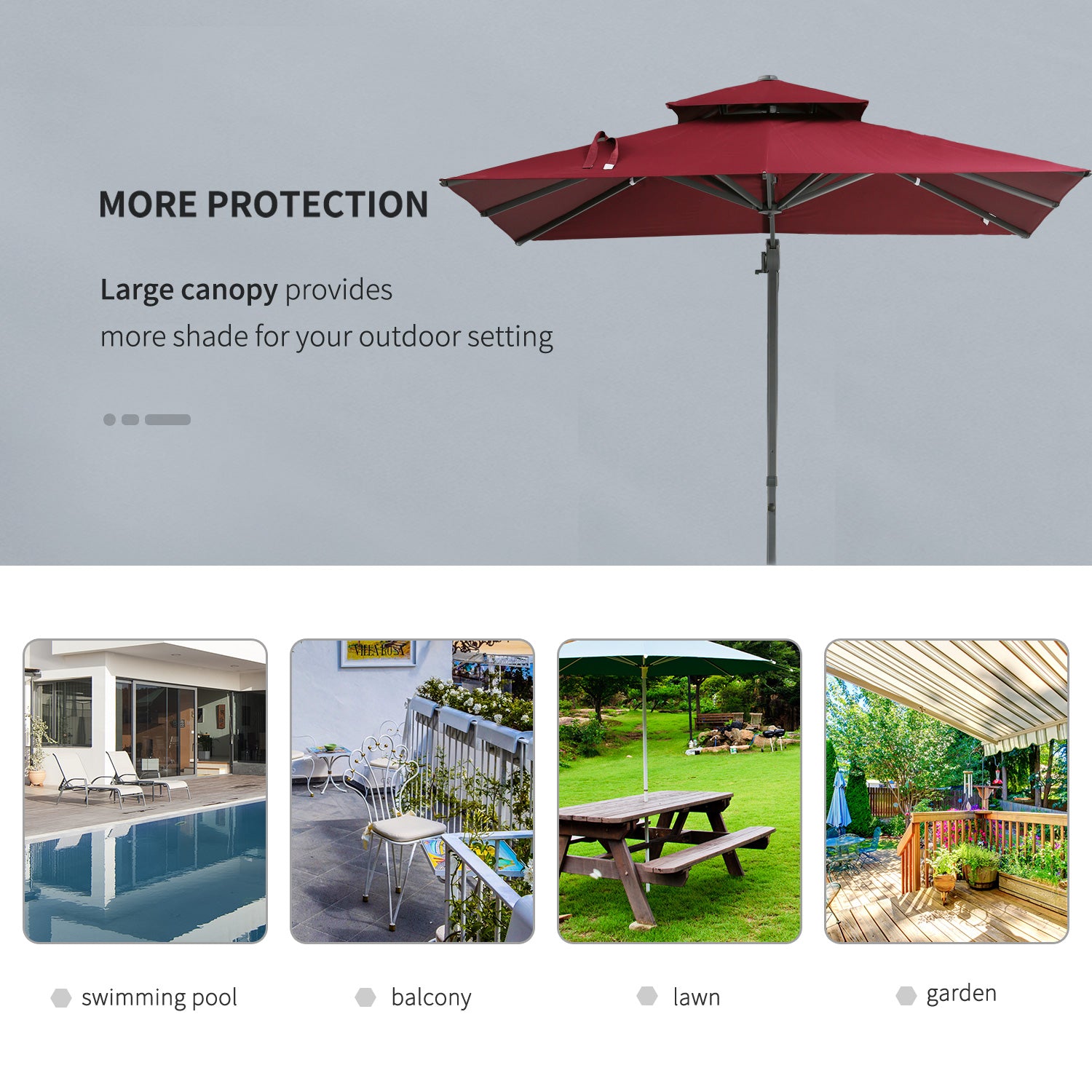 Outsunny 10Ft Offset Patio Umbrella, Hanging Cantilever Umbrella, Square Shape, Aluminum Cross Base, Tilt, 360 Degree Rotation, Red Red Aluminum