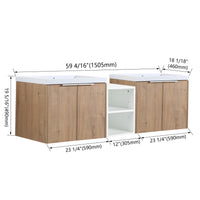 60 Inch Soft Close Doors Bathroom Vanity With Sink, A Small Storage Shelves, 24" And 12" Combination Cabinet, Kd Packing Imitative Oak 4 1 Bathroom Wall Mounted Modern Plywood