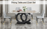 Table And Chair Set.63"X31.5" Marble Pattern Sintered Stone Table With Mdf Oc Shaped Bracket.Paired With 4 Light Gray Chairs With Pu Cushions And Black Metal Legs.Suitable For Kitchen,Dining