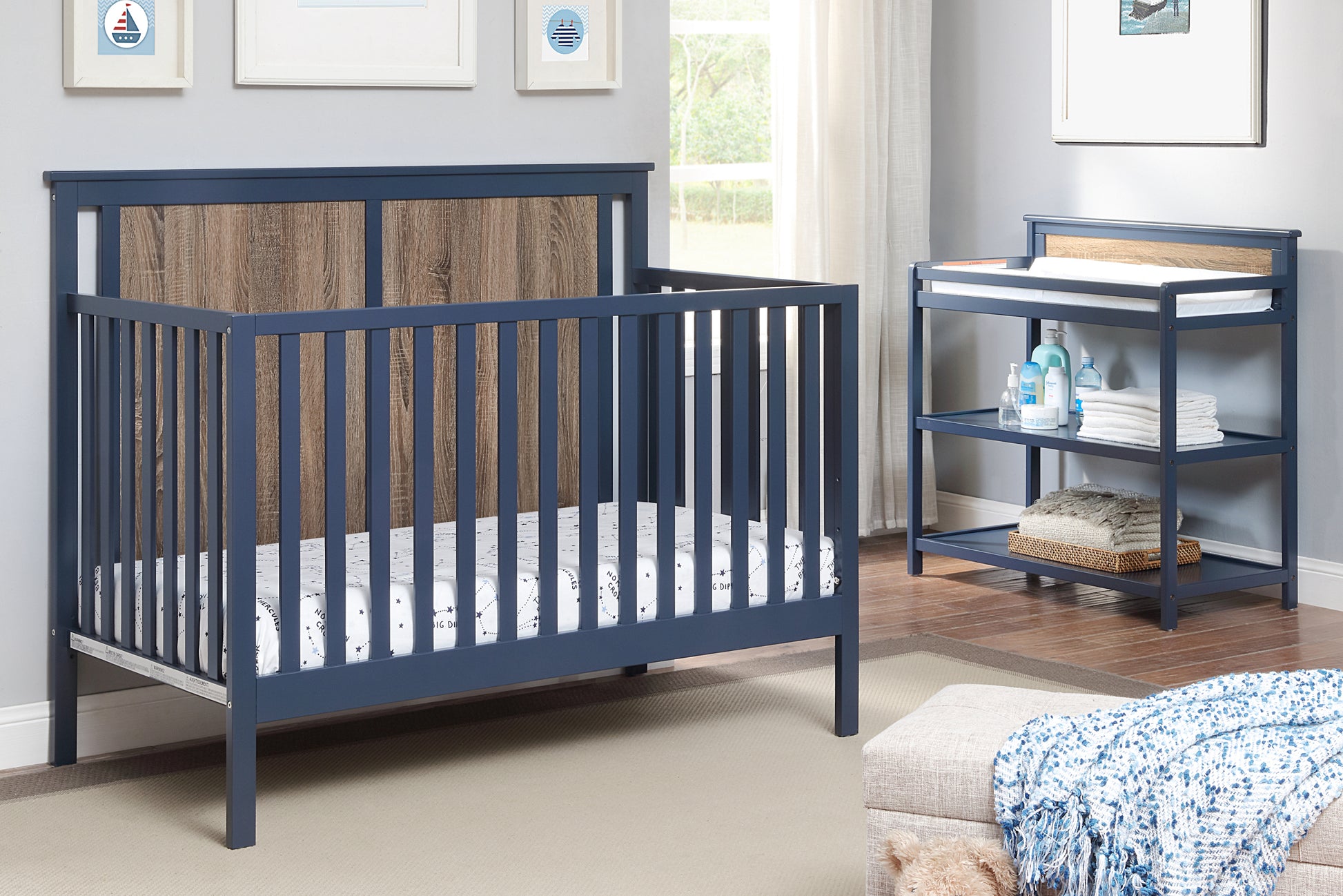 Connelly Changing Table Midnight Blue Vintage Walnut Blue Brown Wood