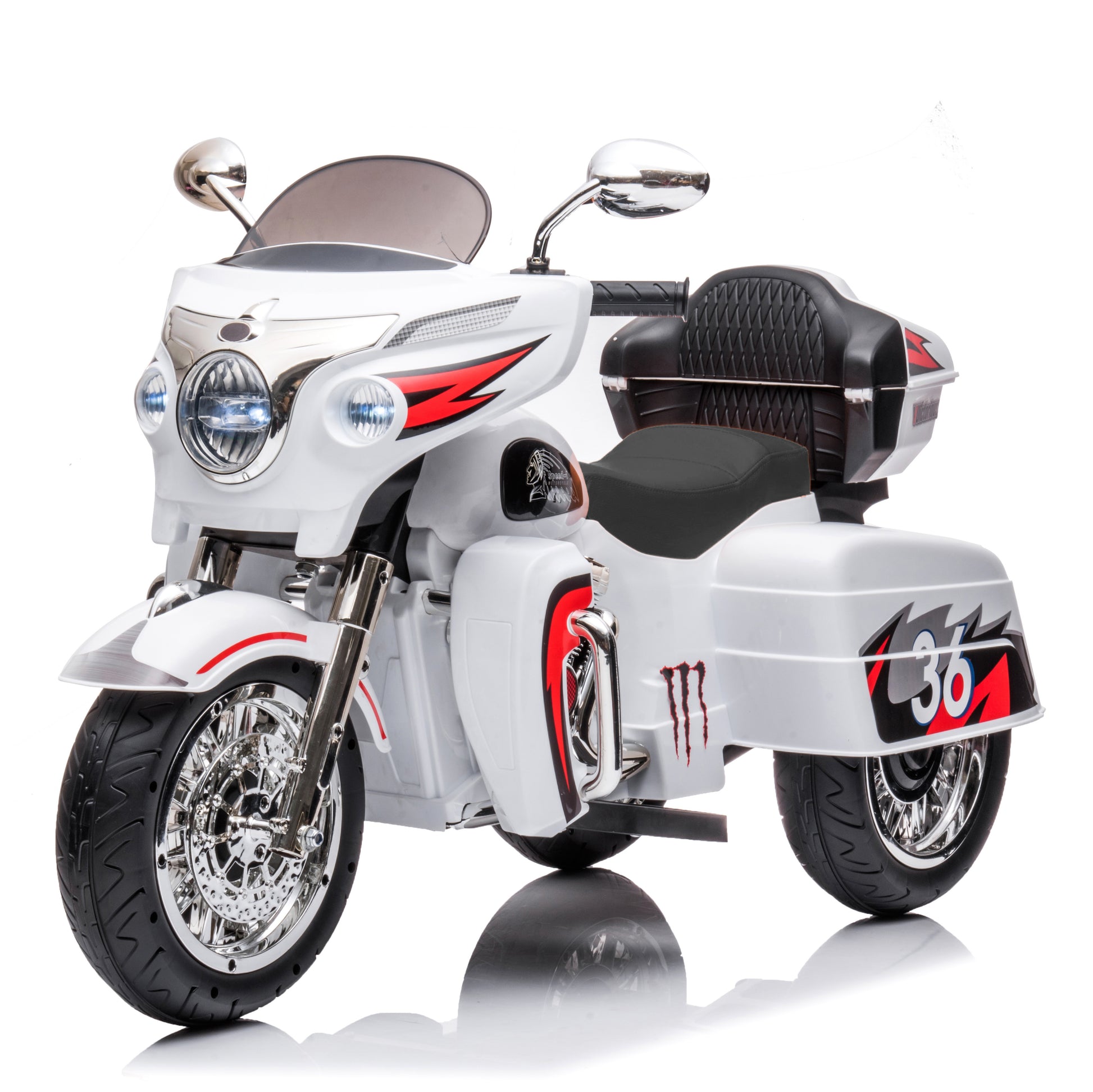 Kids Motorcycle,Ride On Motorcycle,Kids Electric Motorcycle 12V Two Seat Motorcycle For Kids, Motorbike For Kids With Key Start 3 Wheels Headlight Storage Box Two Motor Two Seat White Plastic Indoor