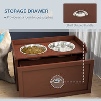 Pawhut Dog Feeding Station With Storage Drawer, Dog Food Storage Cabinet With 2 Removable Elevated Dog Bowls For Large Sized Dogs, Brown Brown Stainless Steel