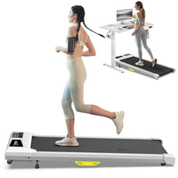 Under Desk Treadmill With Incline, Walking Pad For Home Office, Portable Walking Treadmill 2.5Hp, Walking Jogging Machine With 265 Lbs Weight Capacity App Remote Control Led Display White Gray Anti Slip Abs Rubber Steel Q235