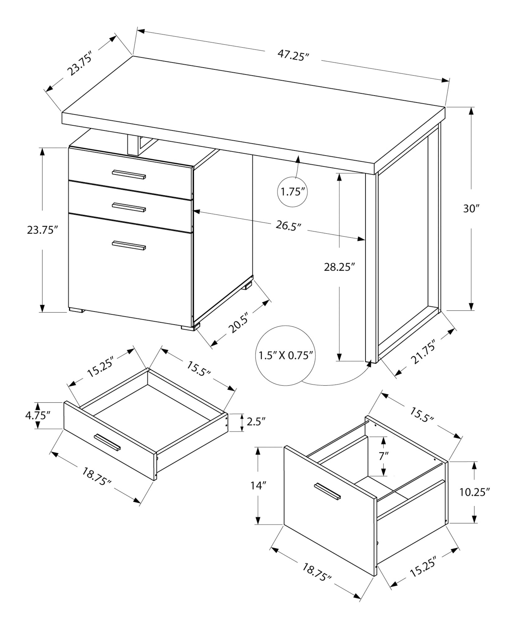 Computer Desk, Home Office, Laptop, Left, Right Set Up, Storage Drawers, 48"L, Work, Grey Laminate, Grey Metal, Contemporary, Modern Grey Particle Board