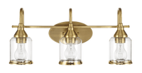Twilight Three Lights Brushed Gold Contemporary Vanity Light 22"W 10"H 7.48"E With Clear Glass Gold Glass Bathroom Glass,Metal