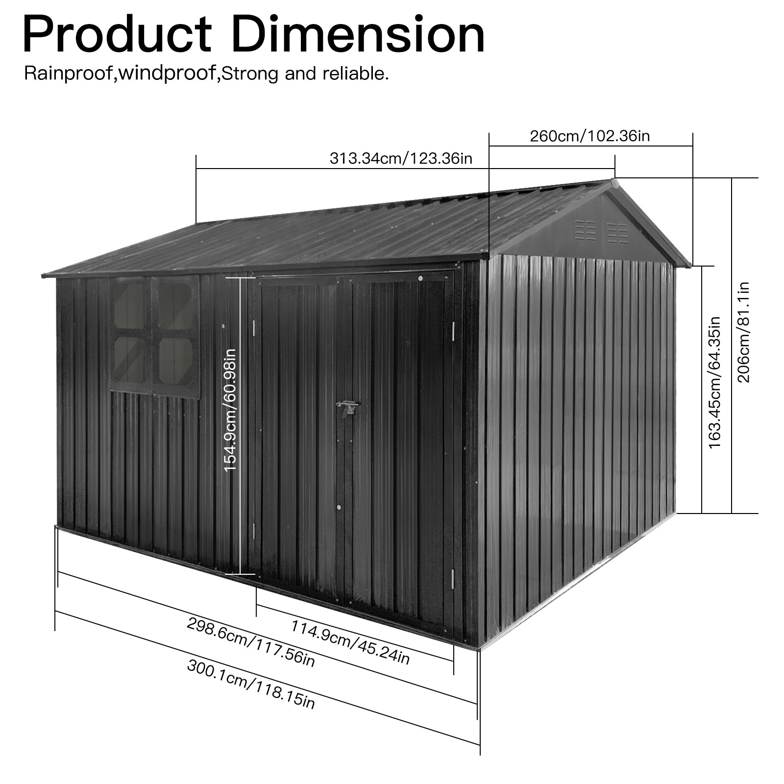 Metal Garden Sheds 10Ftx8Ft Outdoor Dark Grey With Window Dark Gray Metal