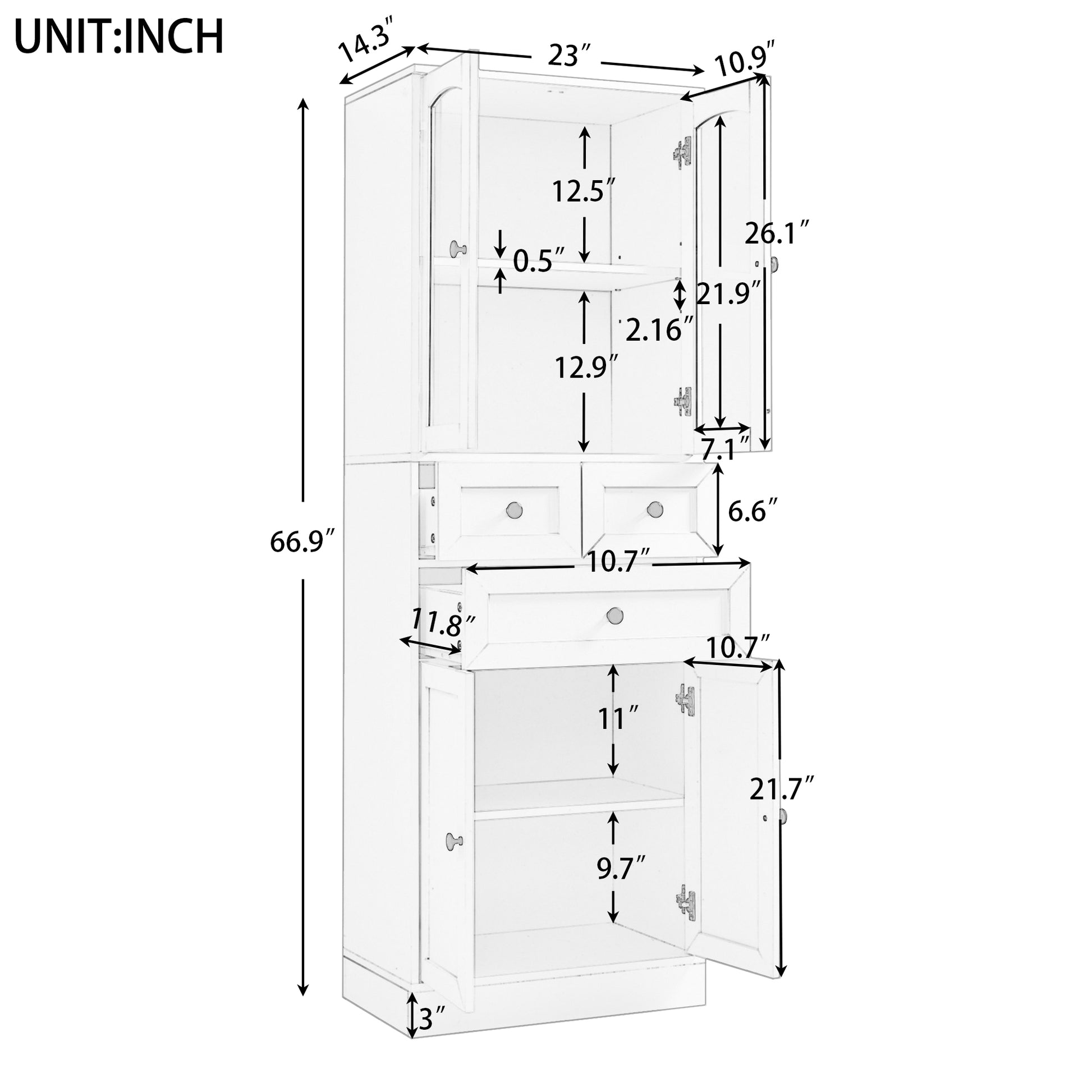 Tall Bathroom Storage Cabinet, Cabinet With Four Doors And Drawers, Adjustable Shelf, Mdf Board, White White Mdf