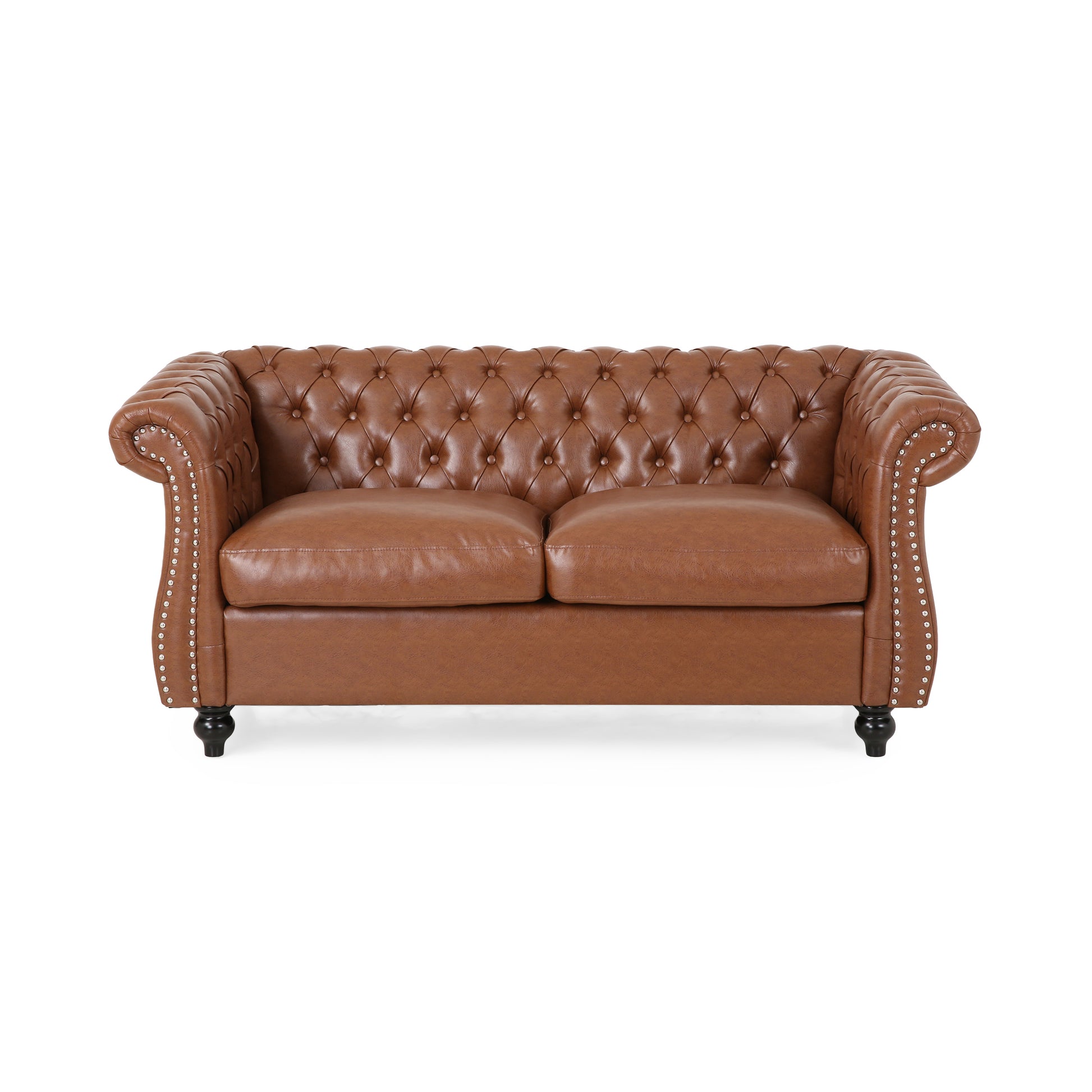 Seat Sofa Light Brown Brown Wood Primary Living Space Tufted Back American Traditional Rolled Arms Foam Pu