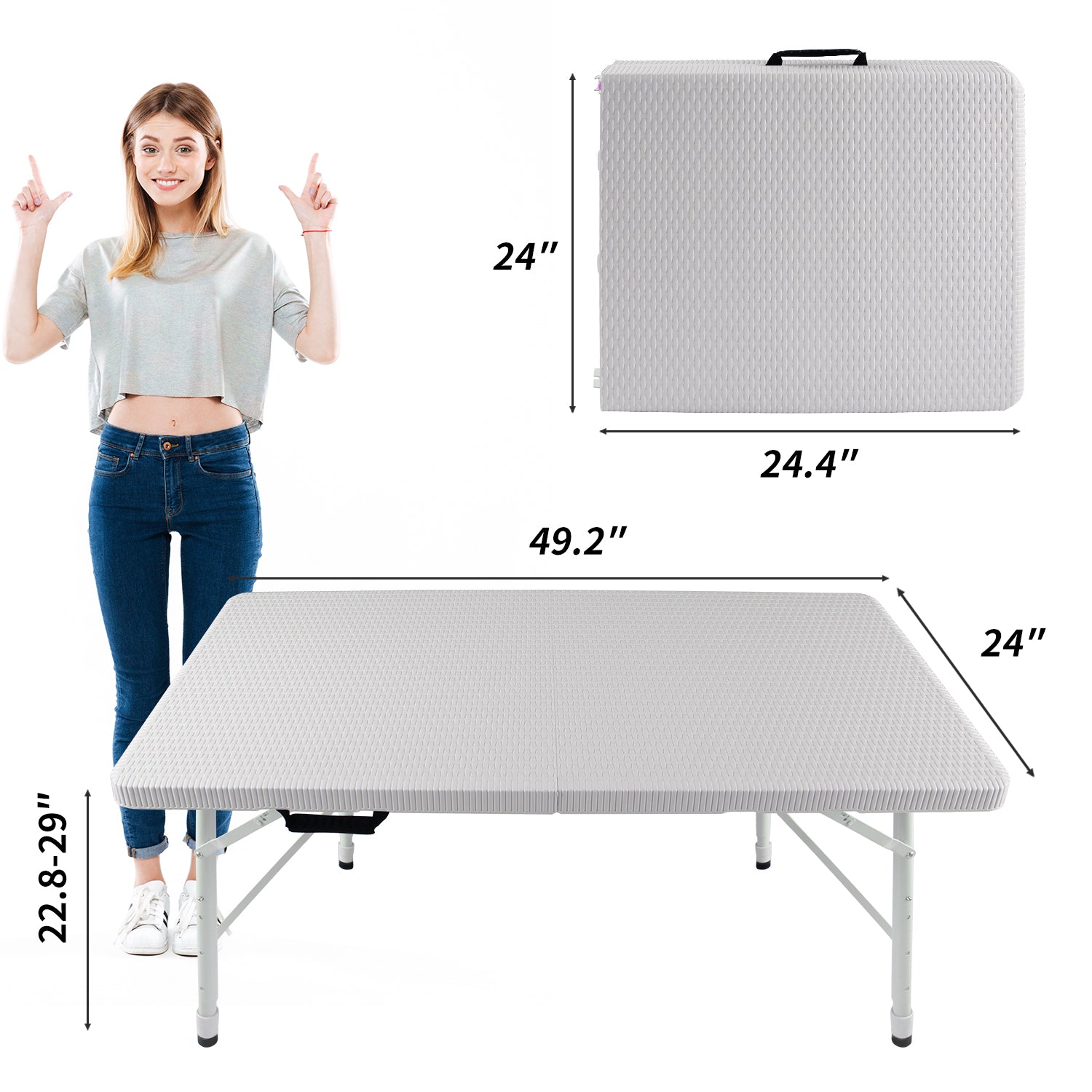 4Ft Rattan Folding Table For Indoor&Outdoor, Portable Foldable Table Rattan Plaited White White Garden & Outdoor Rattan