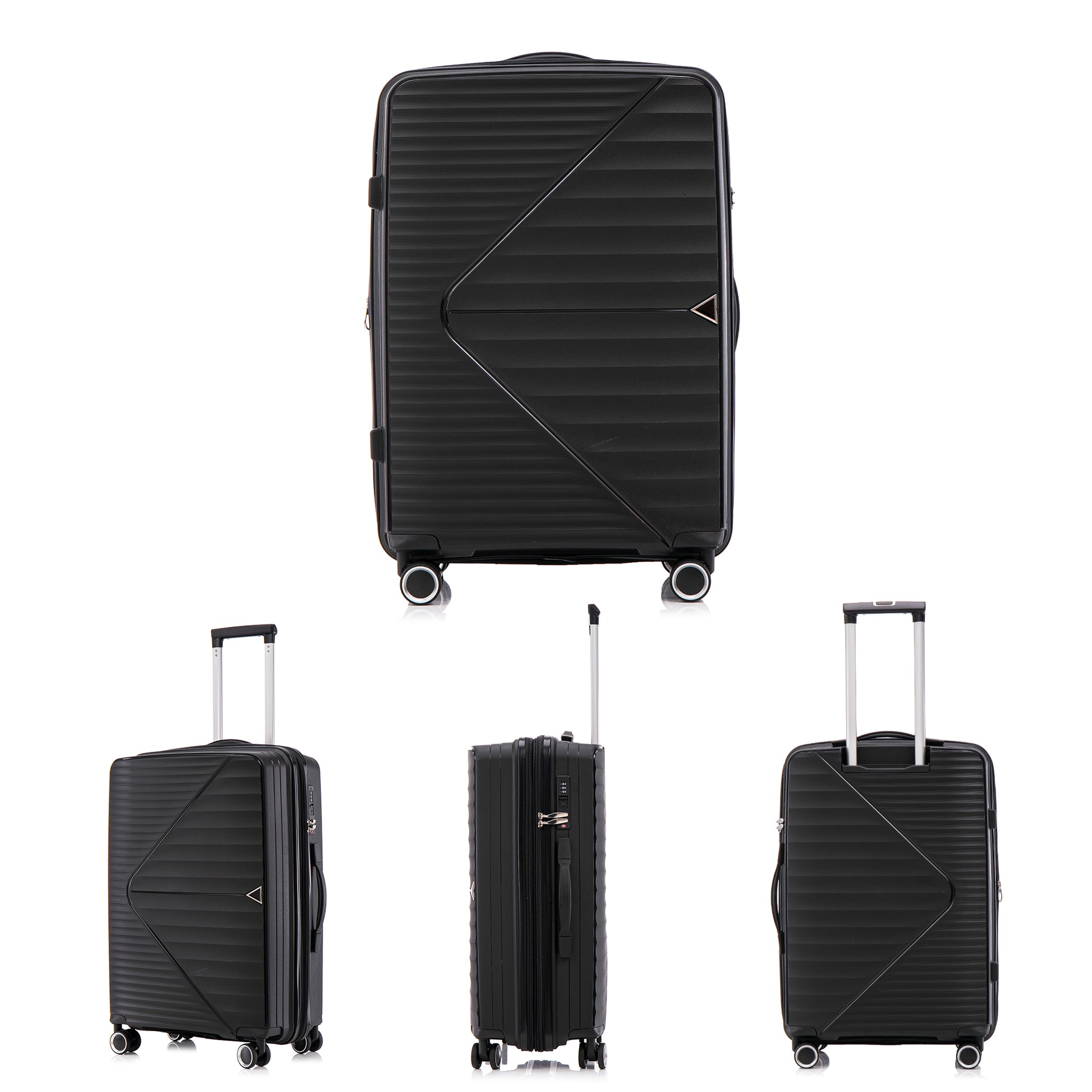 Pp Luggage Sets 3 Piece 20 24 28 , Expandable Carry On Luggage With Tsa Lock Airline Approved, Pp Materials Hard Shell And Lightweight Suitcase With Spinner Wheels Black Black Polypropylene