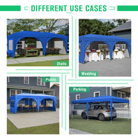 10'X20' Pop Up Canopy Tent With 6 Sidewalls, Ez Pop Up Outdoor Canopy For Parties, Waterproof Commercial Tent With 3 Adjustable Heights, Carry Bag, 6 Sand Bags, 6 Ropes And 12 Stakes, Blue Blue Metal