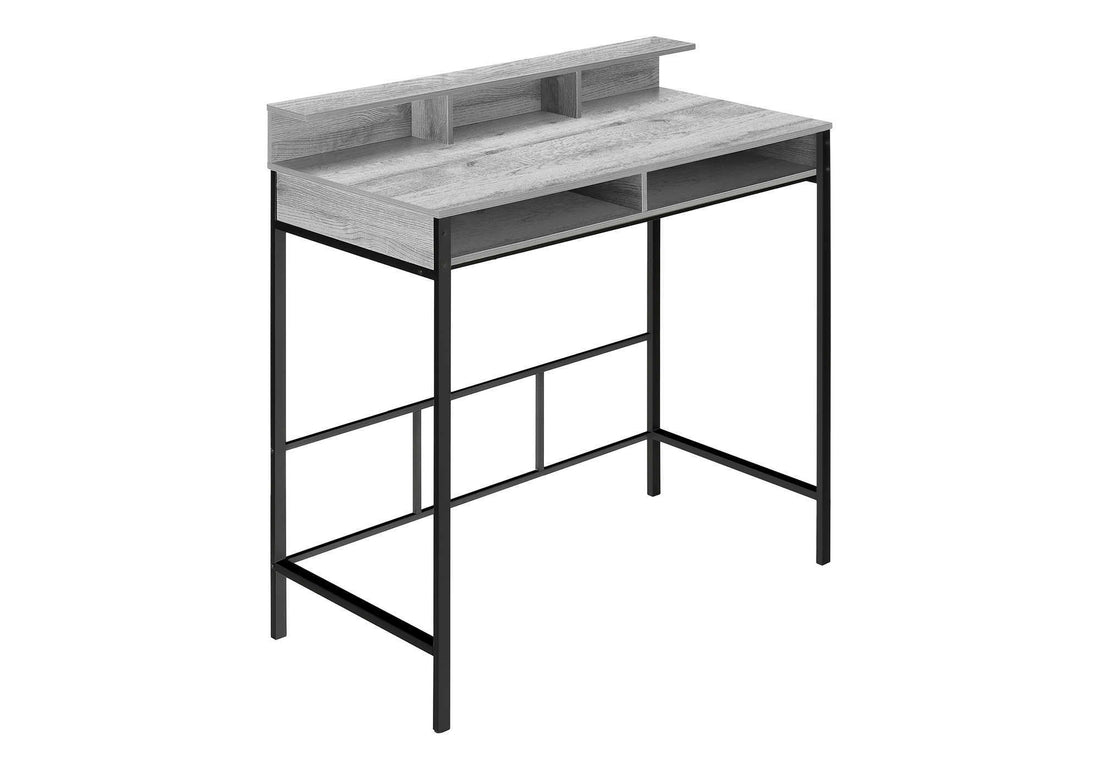 Computer Desk, Home Office, Standing, Storage Shelves, 48"L, Work, Laptop, Grey Laminate, Black Metal, Contemporary, Modern Grey Metal