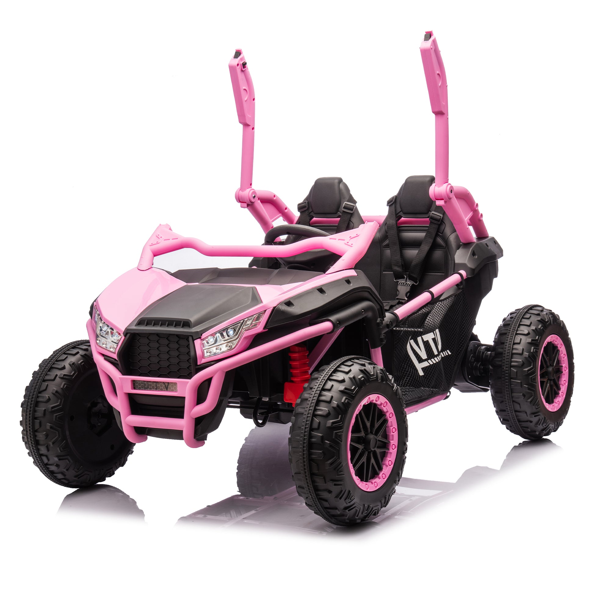 24V Two Seater Kids Ride On Utv W Parents Control,20In Seat Width,400W Super High Power,Four Wheel Suspension,Bluetooth,Mp3,Usb,Led Light,Horn,Rear Storage Space,Speeds 3.73 4.97Mph For Kids Aged 3 . Pink 100 149 Lbs Polypropylene