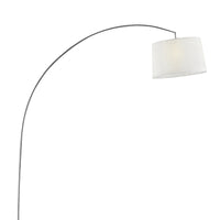 84.5" Tall Metal Arch Floor Lamp "Oma" With Silver Finish, White Fabric Shade Silver Metal