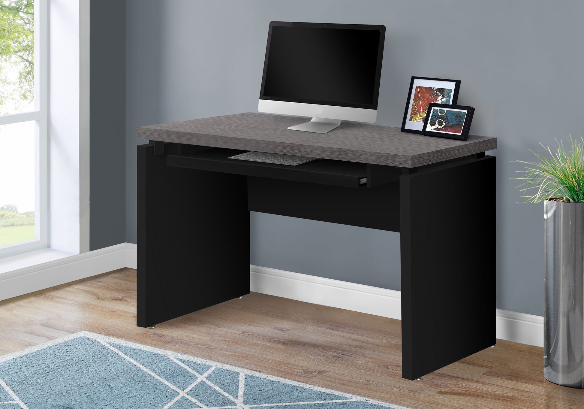 Computer Desk, Home Office, Laptop, 48"L, Work, Black And Grey Laminate, Contemporary, Modern Black Particle Board