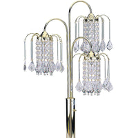 34" Tall Metal Table Lamp With Brass Finish, 3 Crystal Chandelier Lights Gold Metal