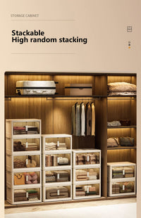 19.69" Side Wide Folding Storage Cabinet ,3 Tiers,19.69" 11.81" 31.1",Collapsible Storage Bins With Magnetic Door, Plastic Storage Cabinet With Wheels, Closet Organizers And Storage Containers Cream