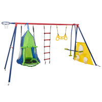 Xns092 Rinbow Colour Interesting Four Function Swingset With Net Swing And Face To Face Metal Plastic Safe Swing Seat 550Lbs For Outdoor Playground For Age 3 Blue Green Steel