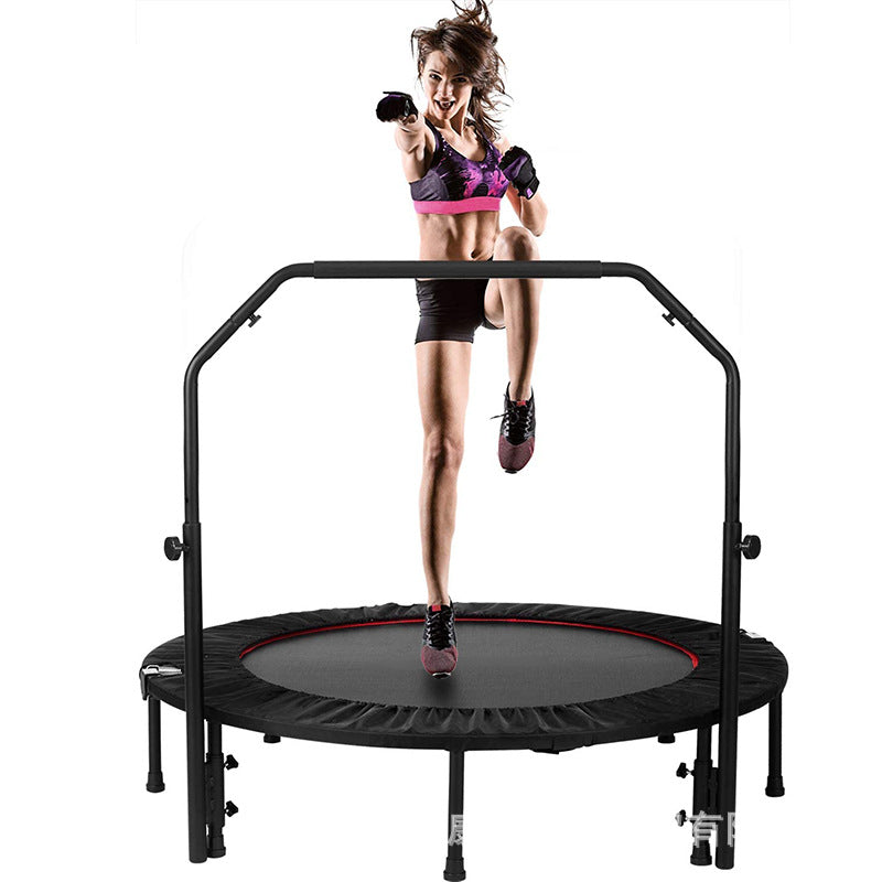 48" Foldable Mini Trampoline Max Load 300Lbs, Fitness Rebounder With Adjustable Foam Handle, Exercise Trampoline For Adults Indoor Garden Workout Black Abs Steel Q235