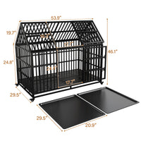 54" Heavy Duty Dog Crate Large Dog Cage Strong Metal Dog Kennels And Crates For Large Dogs Top Open With 2 Doors 4 Lockable Wheels 2 Removable Trays Black Outdoor Kennel Extra Large 71 90 Lbs Steel