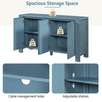 Retro 4 Door Sideboard With Distressed Finish And Adjustable Shelves For Dining Room, Kitchen, And Living Room Navy Navy Mdf,Rubber Wood