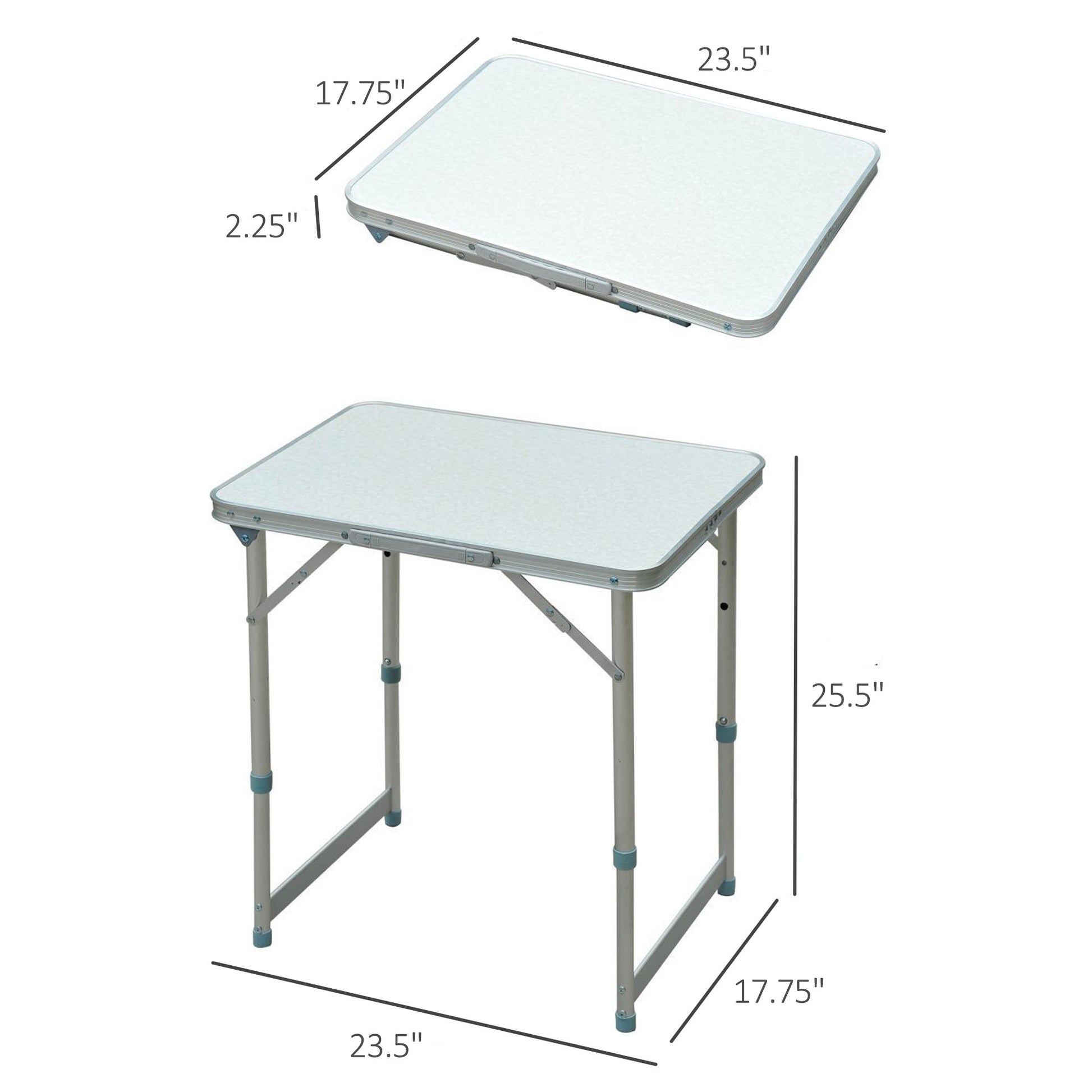 Outsunny 23" Folding Camping Table With Height Adjustability, Lightweight Portable Table With Carry Handle, Outdoor Folding Table Camping Accessories Grey Silver Aluminum